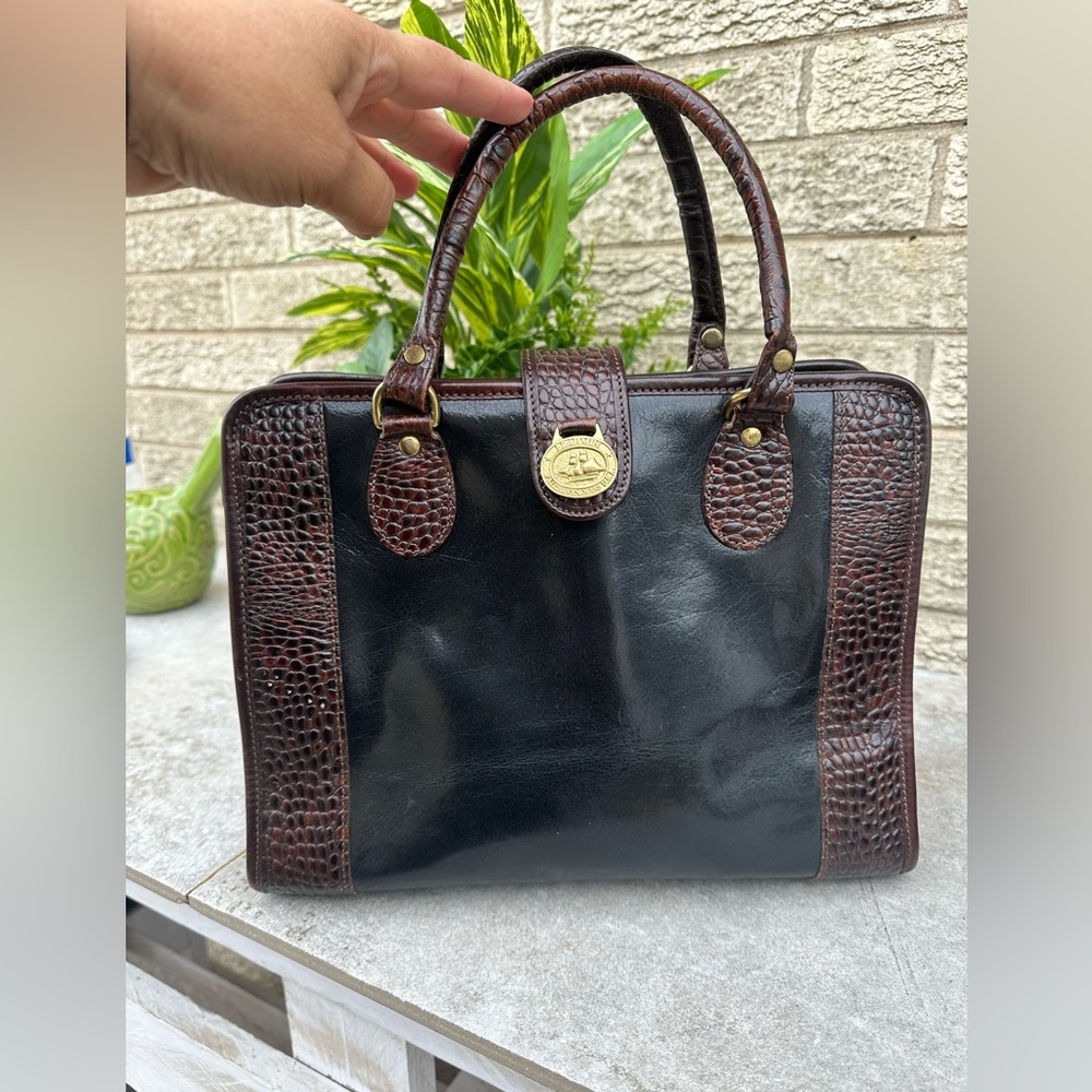 Brahmin Addison Croc Embossed Black Brown Leather Bag.  Vintage